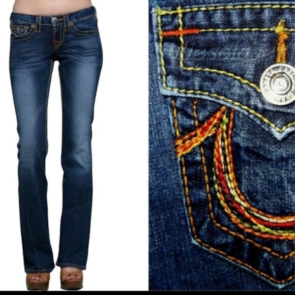 Womens True Religion Joey Big T Rainbow Horseshoe Jeans 26 Flare - Picture 1 of 9